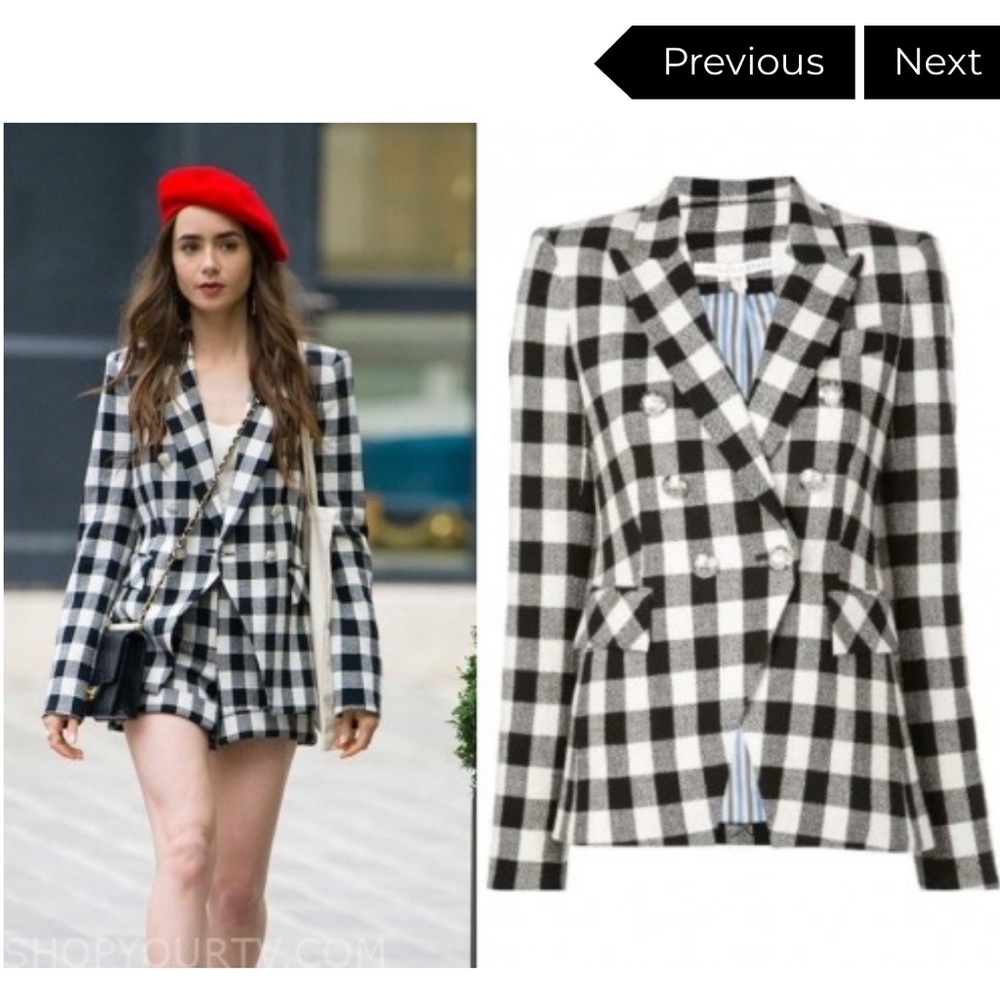 Veronica Beard Black and White Linen Plaid Miller Blazer